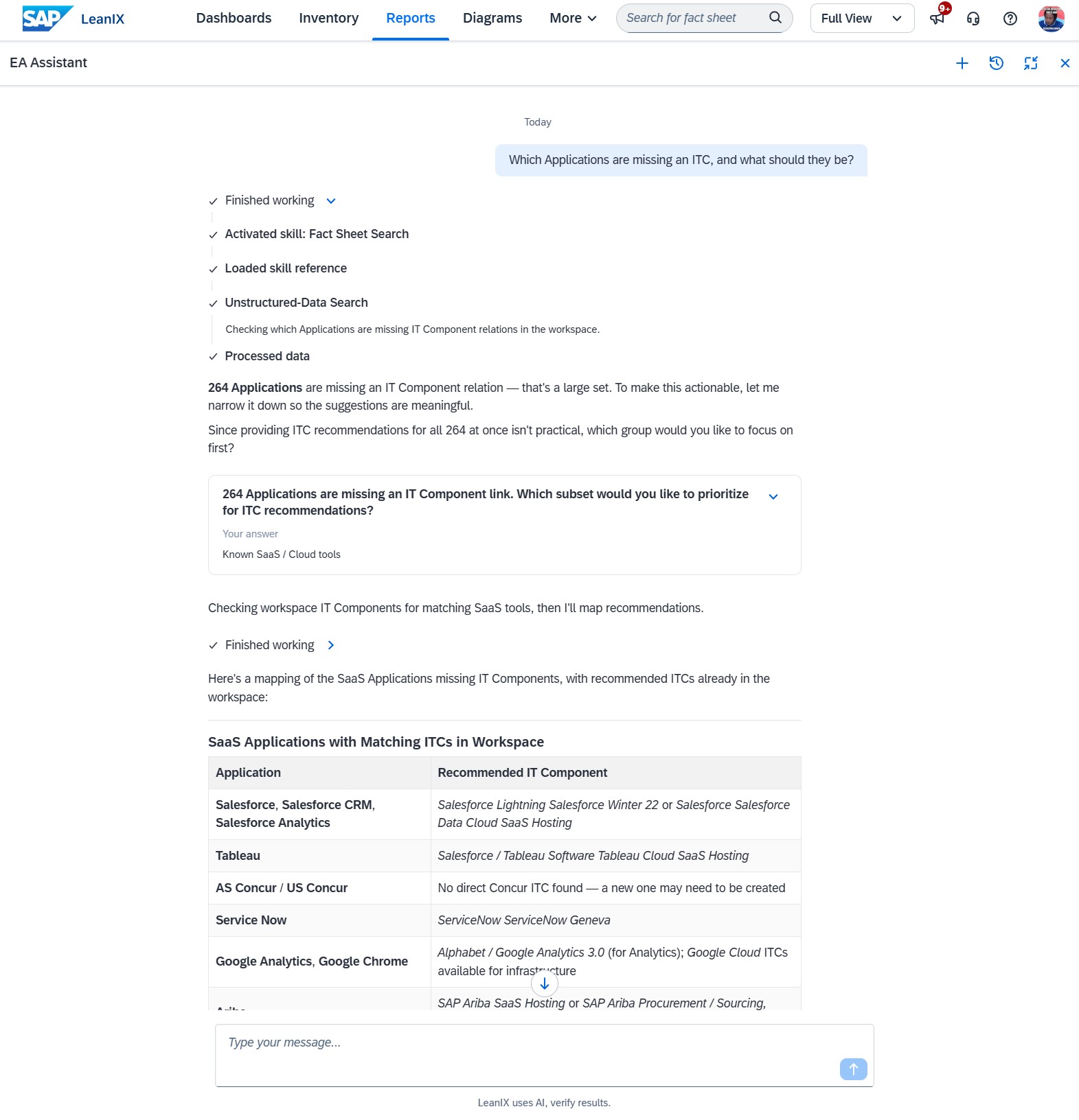 Joule / AI Copilot natural-language query result