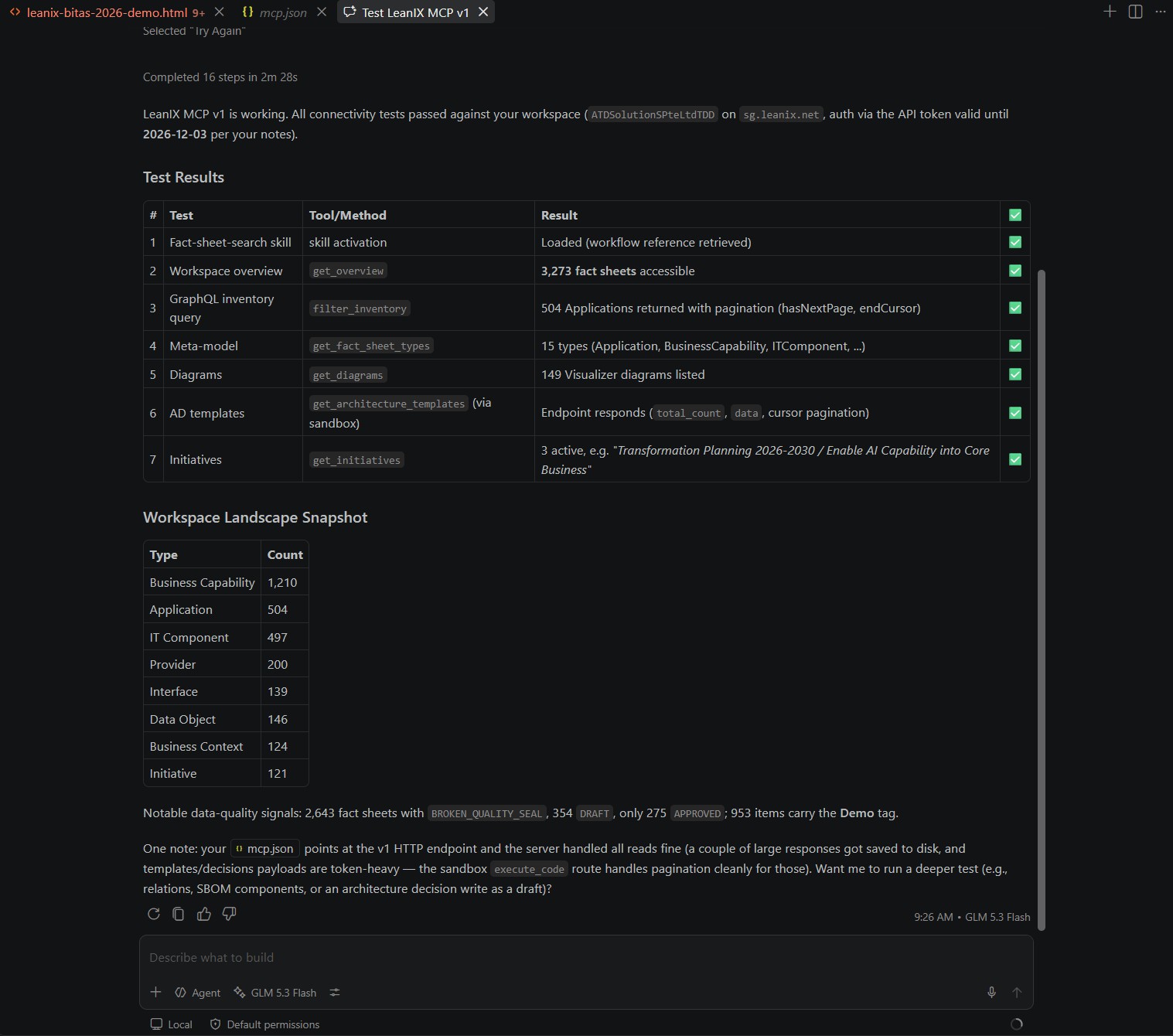 MCP-connected AI agent querying the inventory